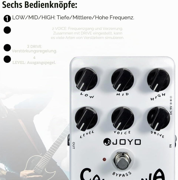 JOYO Overdrive Distortion Pedal Amp Simulator Rock-Töne von OD bis Dist für E-Gitarren-Effekt – Bypa