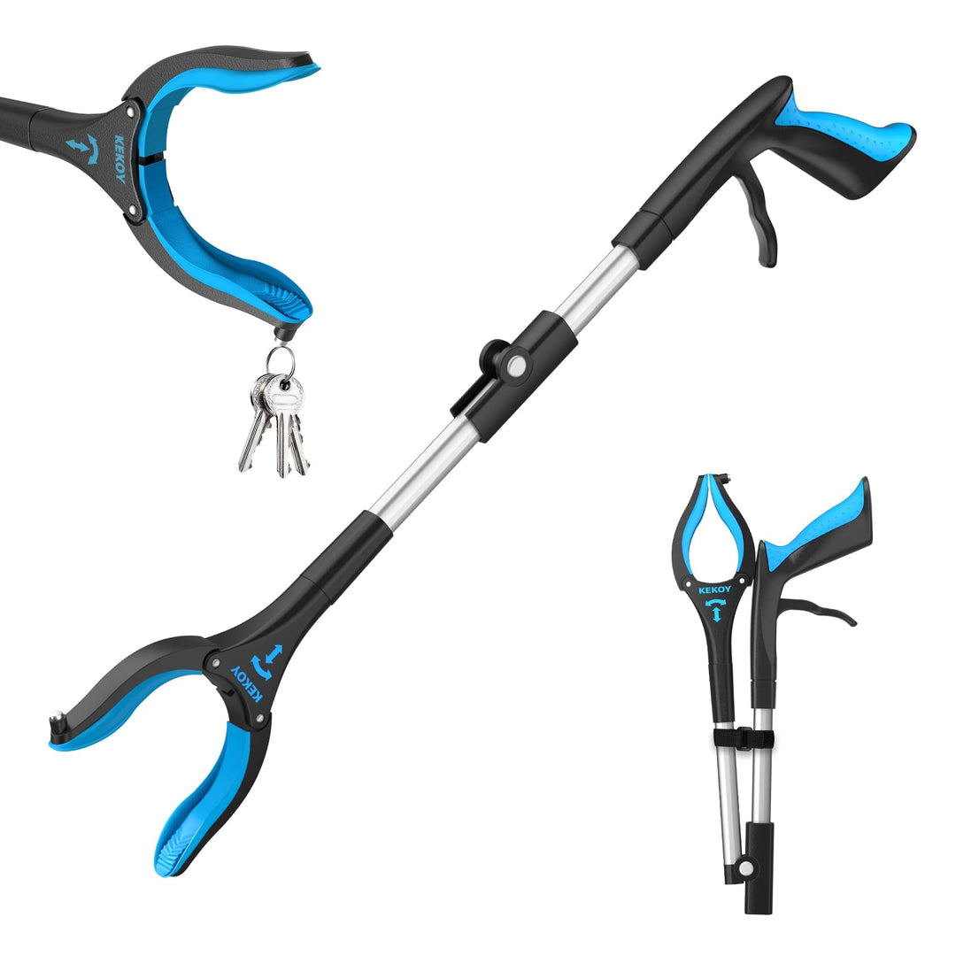 Kekoy Greifzange für Senioren 66cm Aluminium Müllzange, Himmelblau | Faltbare Greifer für Senioren,