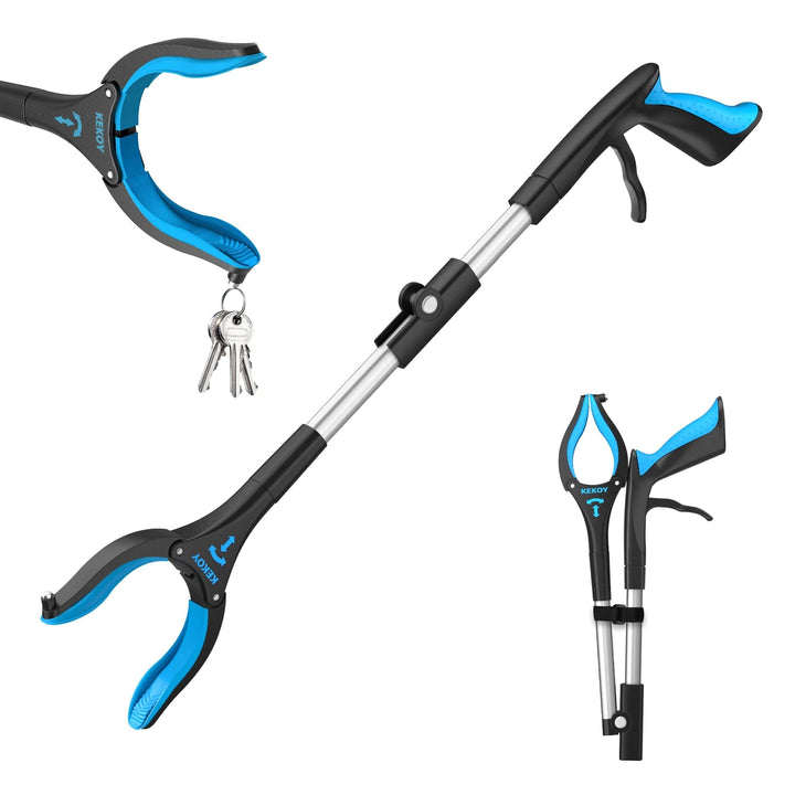 Kekoy Greifzange für Senioren 66cm Aluminium Müllzange, Himmelblau | Faltbare Greifer für Senioren,