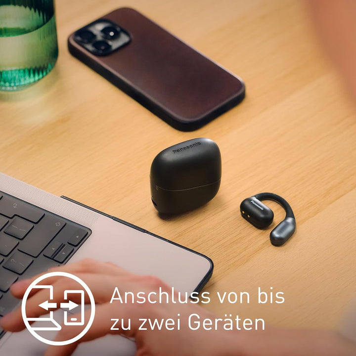 Panasonic RB-F10DE-K Open-Ear Wireless Kopfhörer, Bluetooth Kopfhörer mit ENC Mikrofon, 25 Std. Wied