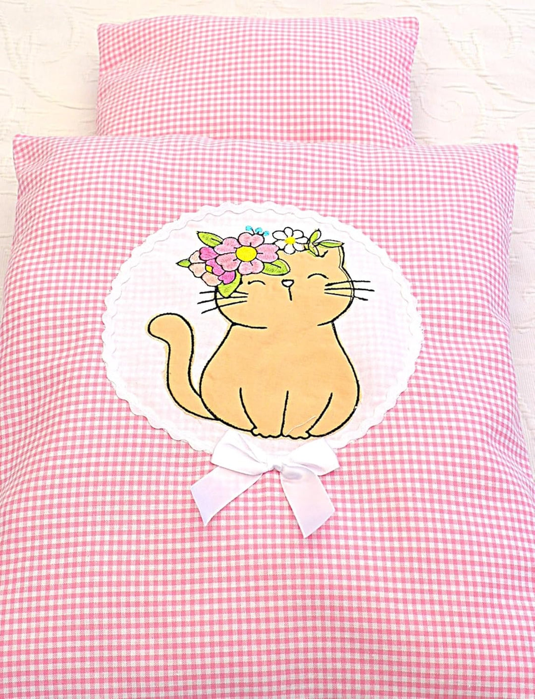 Generisch Puppenbettwäsche, Kitten, 2tlg. Set Bettwäsche Puppen Teddybär Puppen Wagen Bestickt mit B