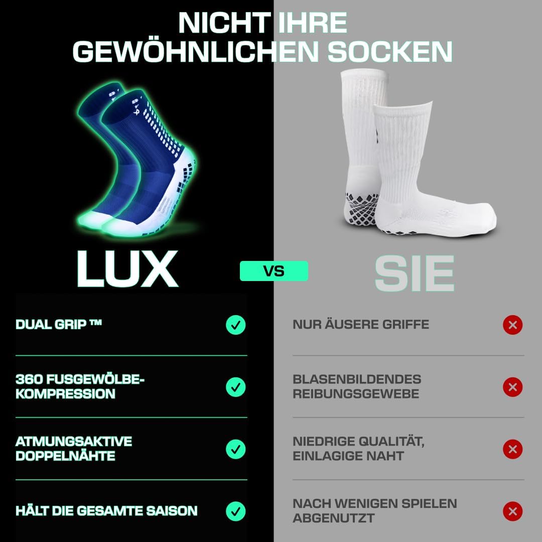 LUX Sports DualGrip Fussballsocken - Sportsocken mit Gumminoppen - Grip & Zehenverstärkung - Grip So
