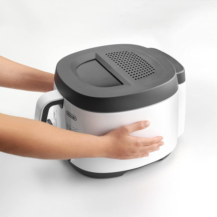 De'Longhi Fritteuse FS3021, Einstellbarer Thermostat, Kompaktes Design, Fassungsvermögen 2l, 1800W,