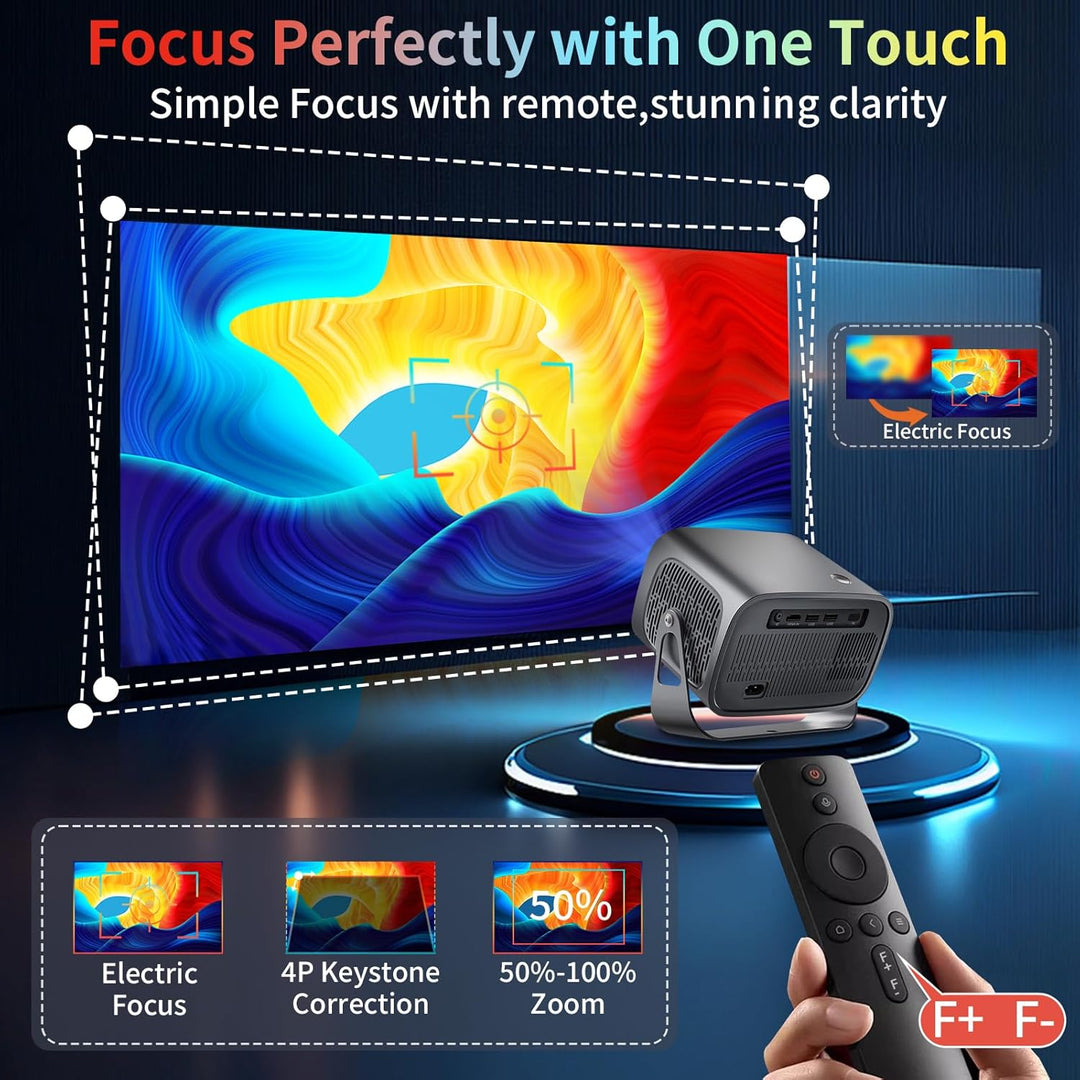 360° Drehbar Mini Beamer 1080P Android 11.0 Wandprojektor mit Lautsprecher, Netflix, Auto-Fokus 2+16