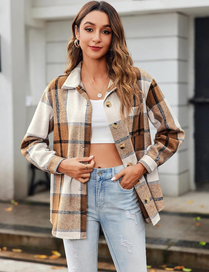 Zeagoo Damen Flanellhemd Karierte Hemdbluse Langarm Knopfleiste Flanell Bluse mit Tasche Lässige Kar