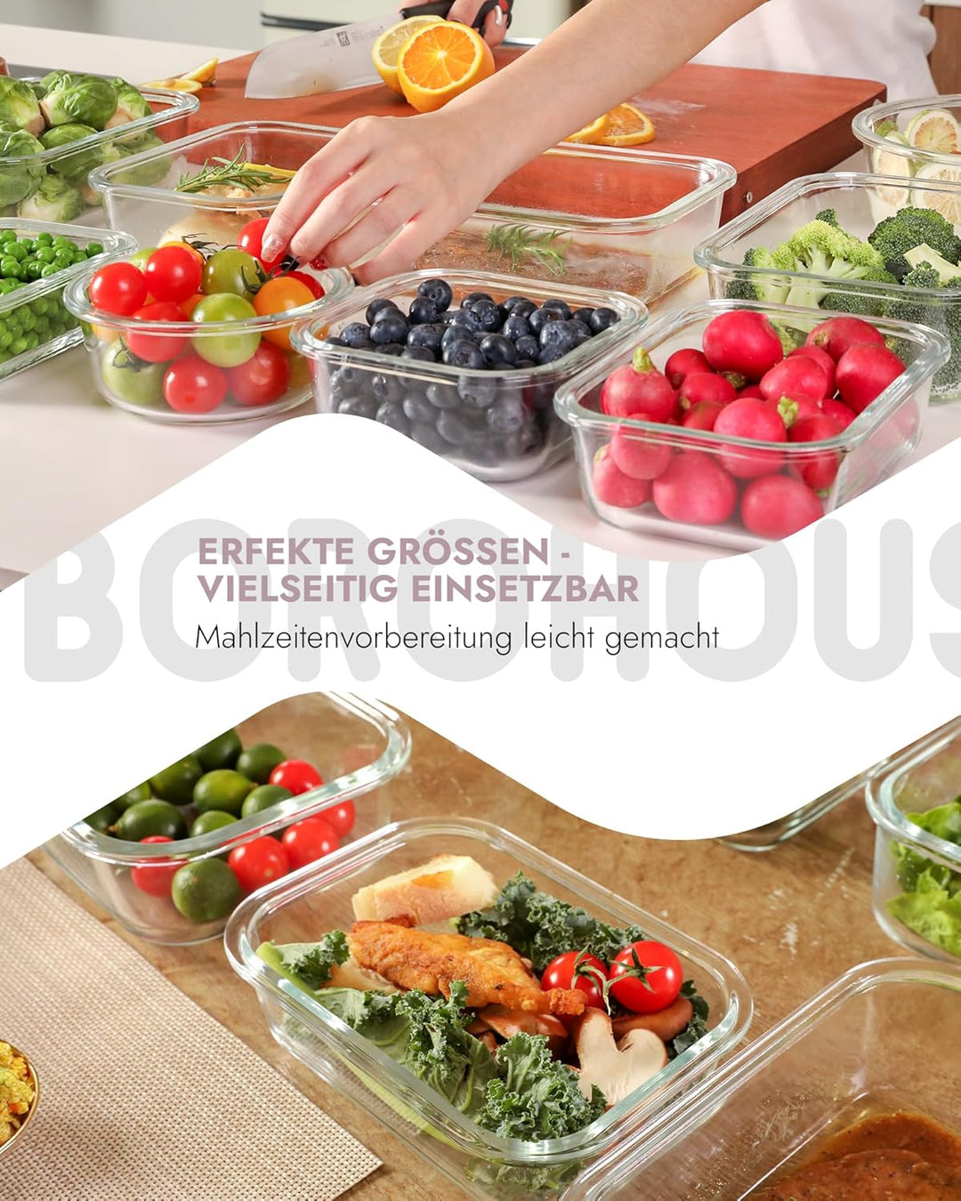 Glasbehälter mit Deckel, 10Stück – Luftdichte Frischhaltedosen für Meal Prep, Vorratsdosen für Küche