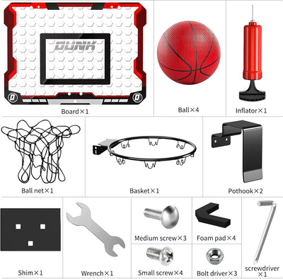 TEMI Basketballkorb Indoor, Mini-Basketballkorb mit 4 Bällen, über die Tür Basketballkorb für Kinder