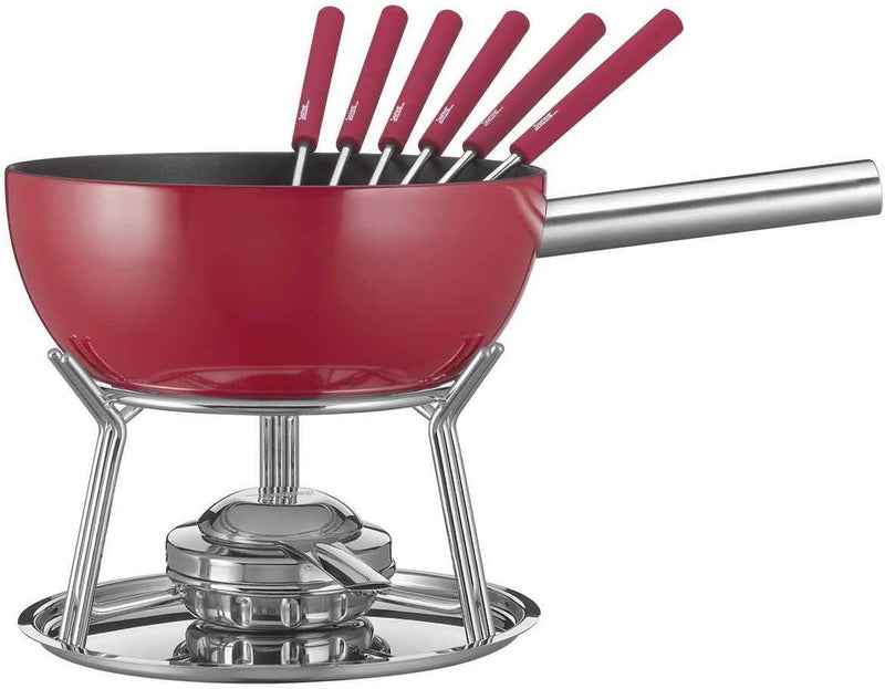 Spring Fondue Set ALU INDUCTION | Aluminium Guss Topf Emailliert | Rot | Antihaftbeschichtet | Recha