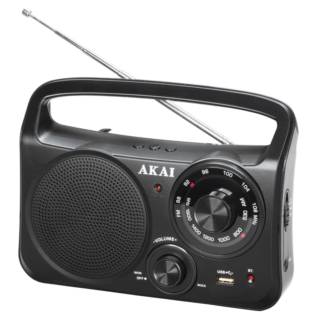 AKAI Tragbares AM/FM Radio mit Bluetooth, USB und AUX Klassisch, Robust und einfach in der Bedienung