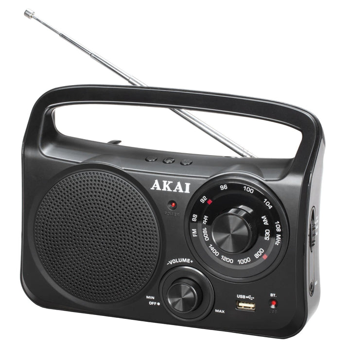 AKAI Tragbares AM/FM Radio mit Bluetooth, USB und AUX Klassisch, Robust und einfach in der Bedienung