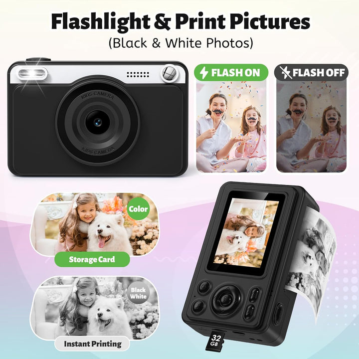 Sofortbildkamera Kinder, 2.4 Zoll Bildschirm Kinderkamera Sofortbildkamera mit 32GB Speicherkarte &