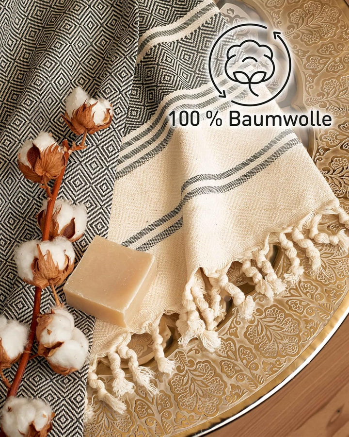 Fit-Flip Hamamtuch aus 100% Baumwolle saugfähig und schnelltrocknend | Anthracite, 100x200cm Diamond