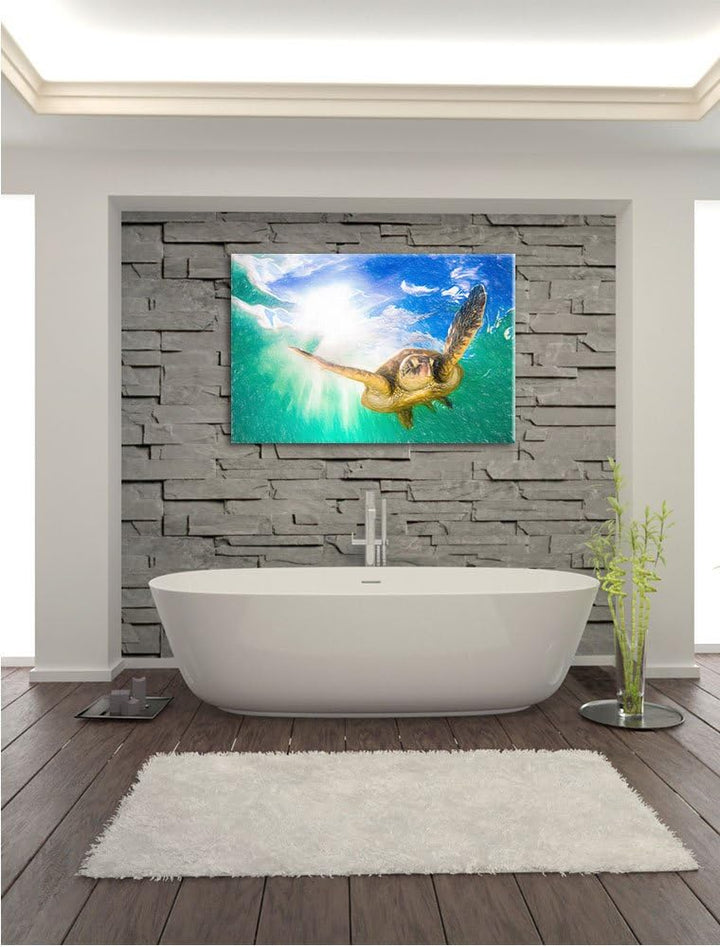 Pixxprint Meeresschildkröte / 100x70cm Leinwandbild bespannt auf Holzrahmen/Wandbild Kunstdruck Deko