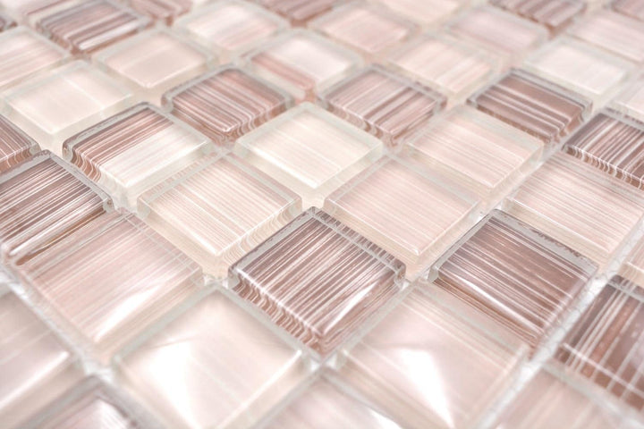 Mosaik Quadrat Crystal strichbeige Glasmosaik Transluzent Transparent 3D Fliesenspiegel, Mosaikstein