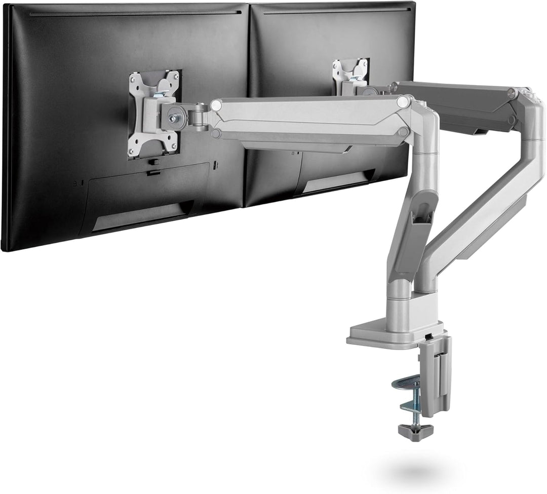 Ergolutions® Dual Gasdruck Monitorarm Silber - Höhenverstellbar, für 2 Monitore bis 32", VESA 75x75/
