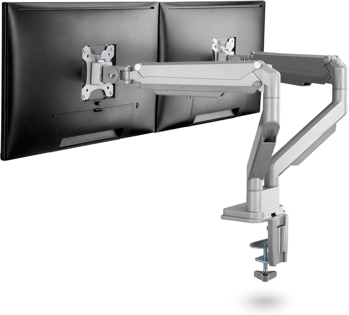 Ergolutions® Dual Gasdruck Monitorarm Silber - Höhenverstellbar, für 2 Monitore bis 32", VESA 75x75/