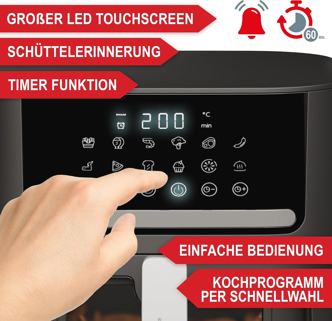 ONBEST Heissluftfritteuse mit grossem Sichtfenster & 12 Kochprogrammen – XL Airfryer mit 6,5 Liter,1