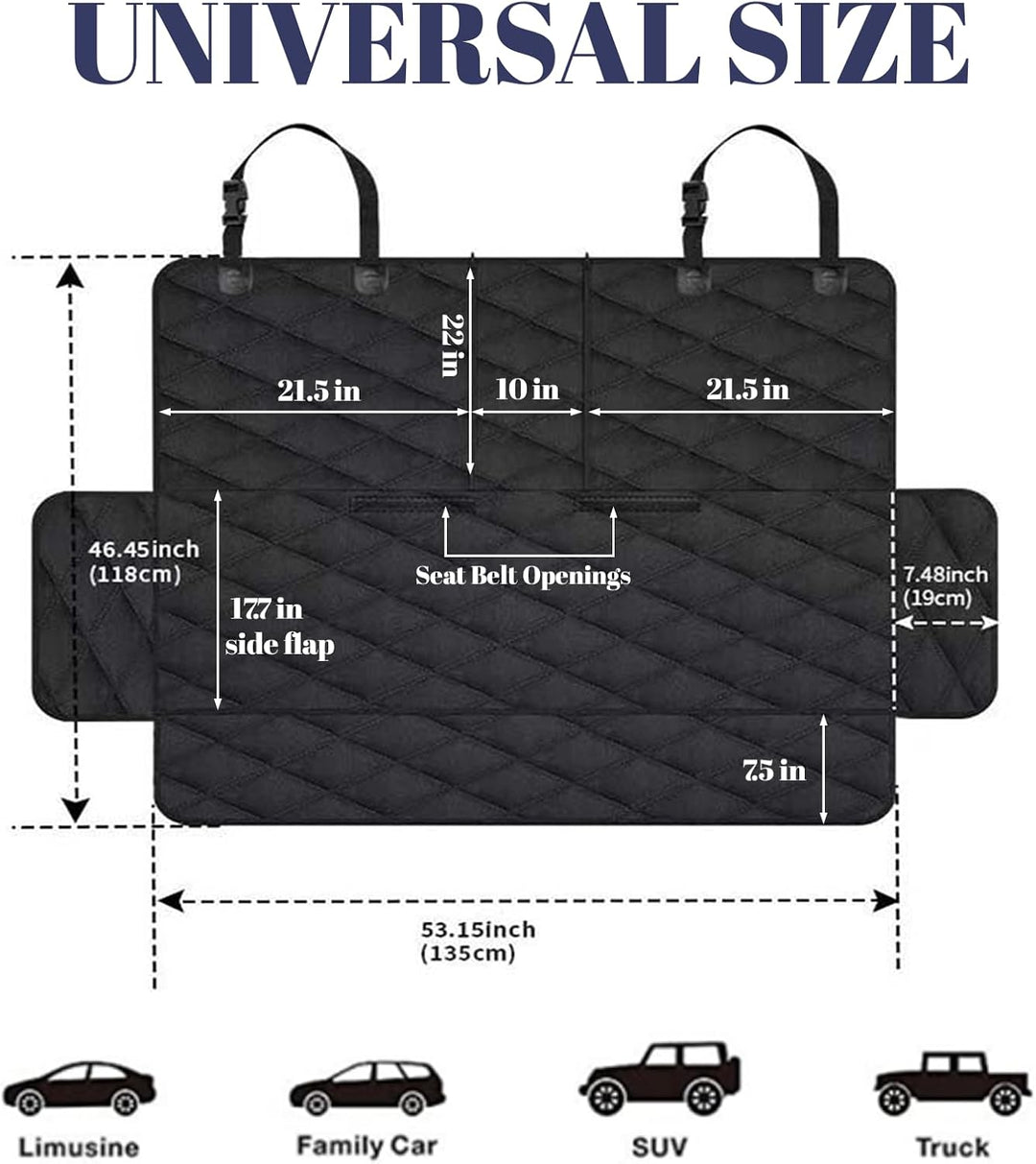 Hundedecke Auto Rückbank, Autoschondecke Hund Rücksitz mit 1 Elastischen Hundesitzgurt, 135x120cm, K