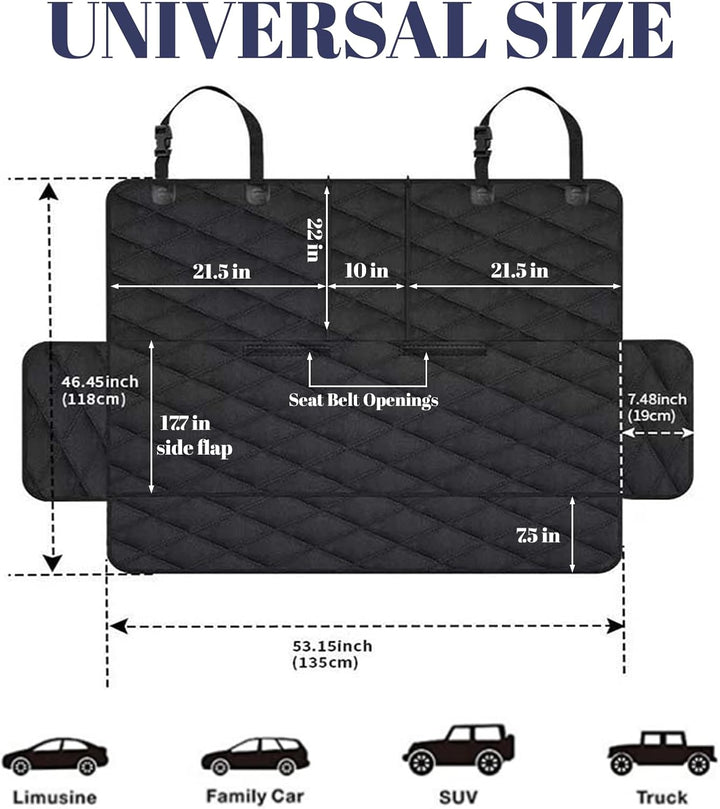 Hundedecke Auto Rückbank, Autoschondecke Hund Rücksitz mit 1 Elastischen Hundesitzgurt, 135x120cm, K
