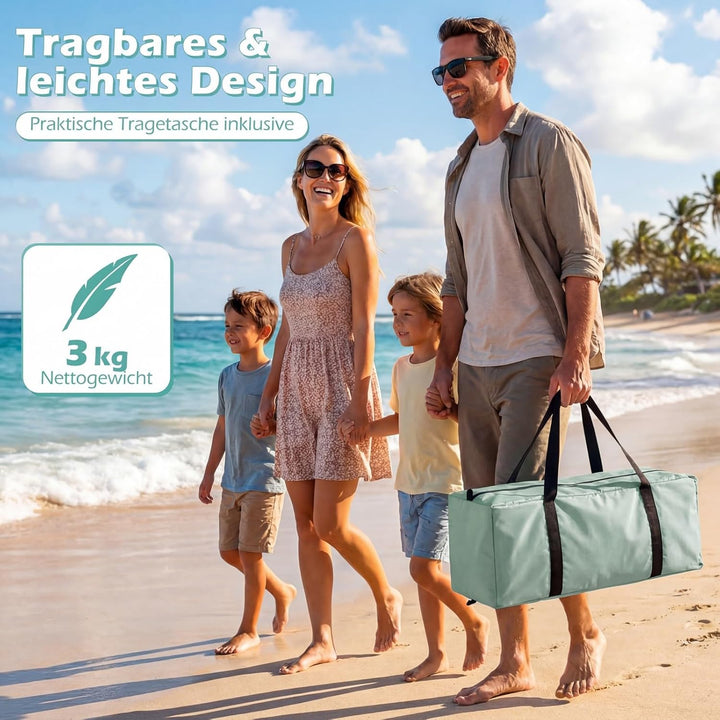 COSTWAY Strandmuschel mit Vordach, Strandzelt UV-Schutz 50+ mit Reissverschlusstüren &amp; Netzfenstern,