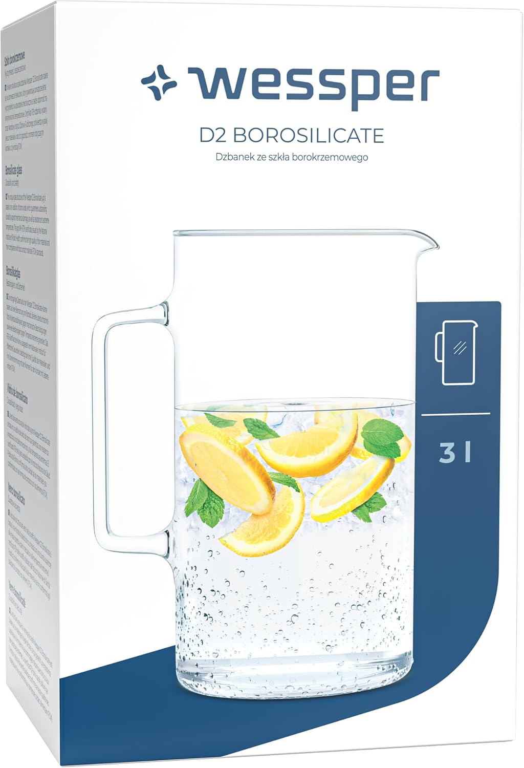 Wessper Glaskaraffe, Glas Krug, Wasserkaraffe, Eistee Krug, Saft Krug ca. 2.5 ltr. aus hitzebeständi