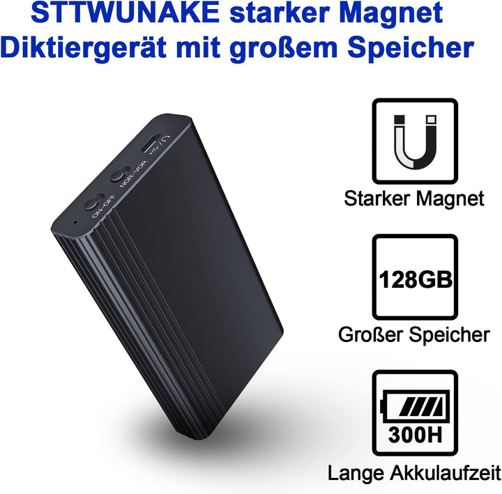 128GB Eingebauter Magnet Diktiergerät Mini, 2000 Stunden Speicherkapazität, Kontinuierliche Aufzeich