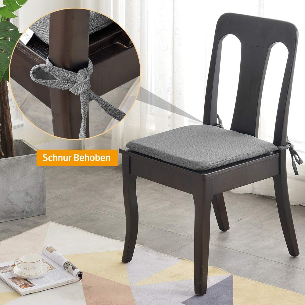 BALCONY & FALCON Trapezförmige Sitzkissen mit Bindebänder in Hellgrau 2er Set: 38–42 cm grosse Sitzp