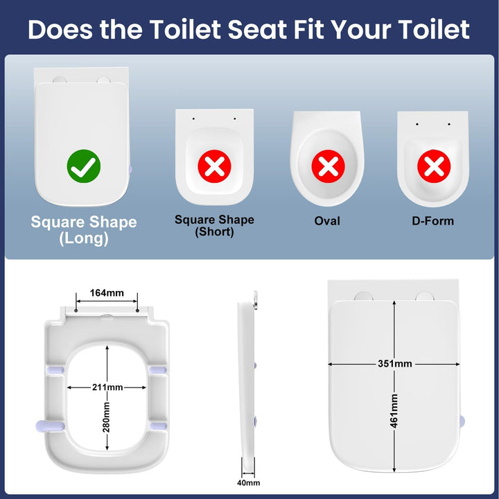 Toilettendeckel mit Absenkautomatik Eckig [LANG],YEAUPE RPO WC Sitz Quick-Release zur einfachen Rein