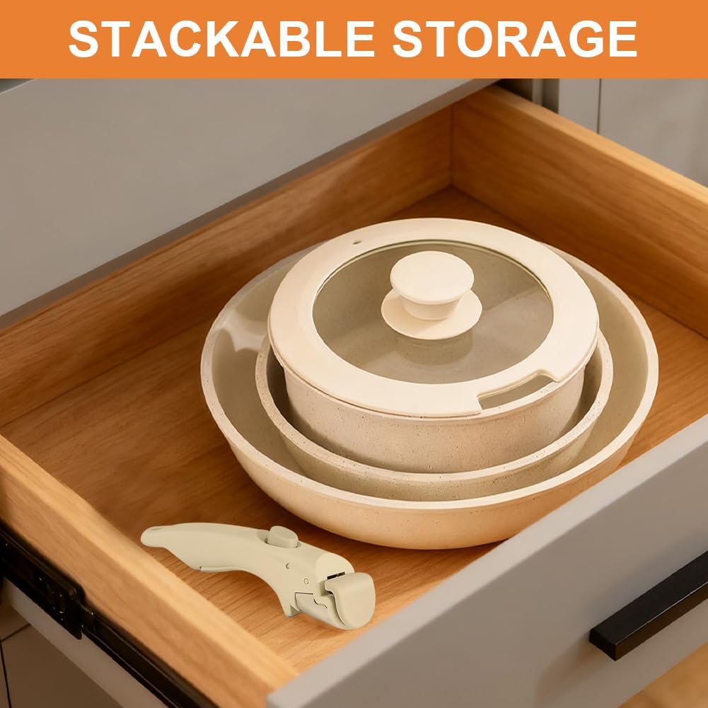Topfset Induktion 16/18/20cm, Mit Abnehmbarem Griff & 3-in-1 Deckel, Antihaft Kochtopf Set für alle