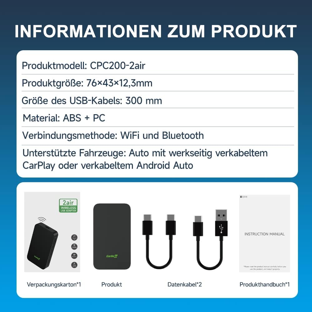 Carlinkit 5.0 Wireless CarPlay und Android Auto 2 in 1 Adapter,Geeignet für Autos mit eingebauten in