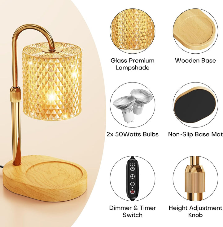 Kerzenwärmer, Lampe mit Timer, Dimmer, höhenverstellbar, elektrischer Kerzenwachswärmer für Glas, Ke