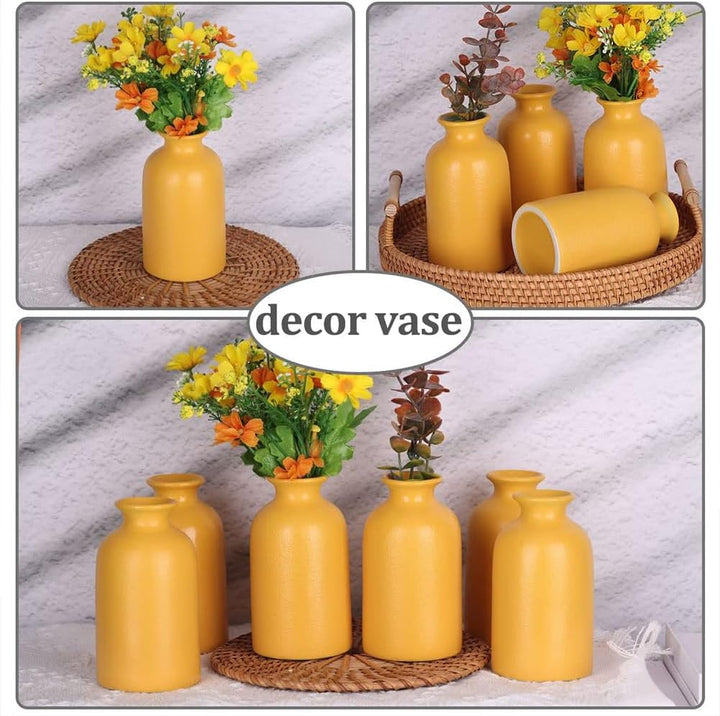 Kleine gelbe Vase, moderne Boho-Vasen für trockene Blumen, gelbe Keramik-Vasen für Heimdekoration, k