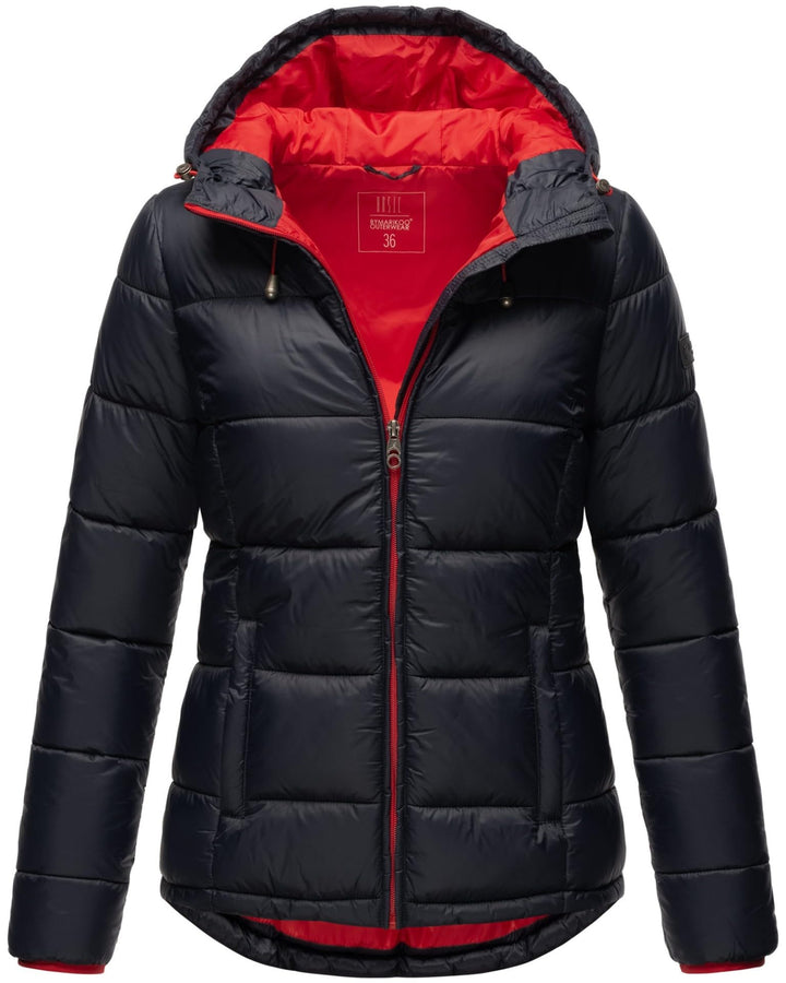 MARIKOO Damen Steppjacke gesteppte Winterjacke mit Kapuze B927 34 Navy, 34 Navy
