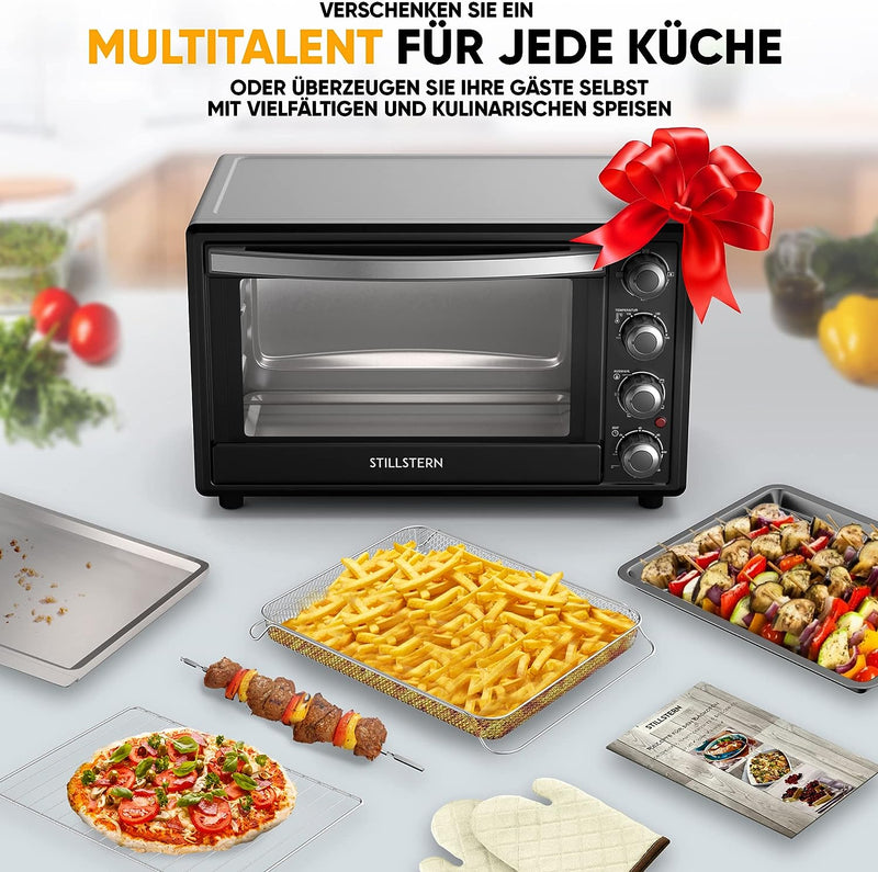 Stillstern Minibackofen mit Umluft (35L) Deutsche Version, 2x Backblech, Ofenhandschuhe, Rezeptheft,