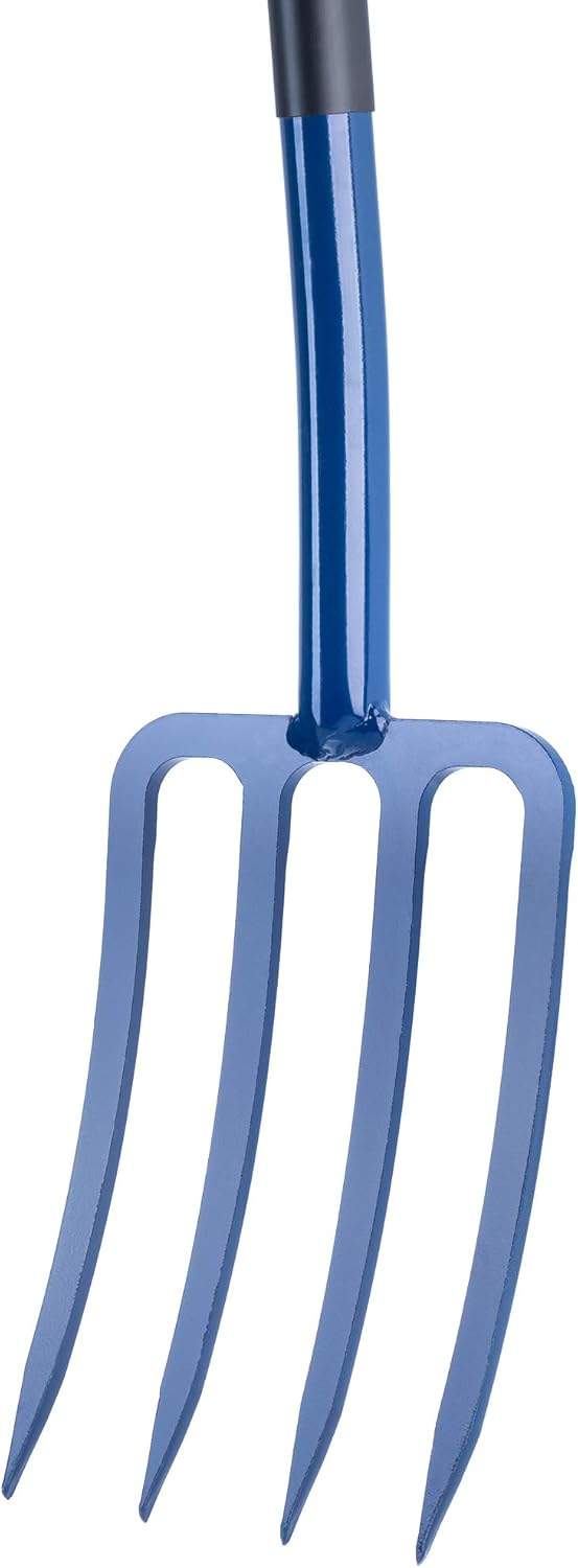 KADAX Heugabel, Grabgabel mit D-Griff, Mistgabel mit Kopf aus hochqualitativem Stahl, ergonomische G