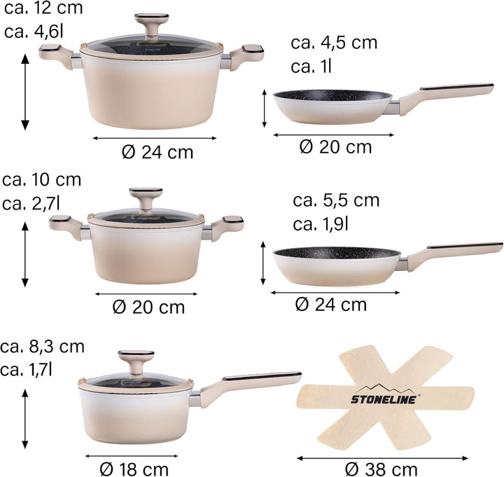STONELINE Pfannen und Töpfe Set 11-teilig, Topfset mit Deckel, Kochtopf Pfanne Induktion, Für alle H