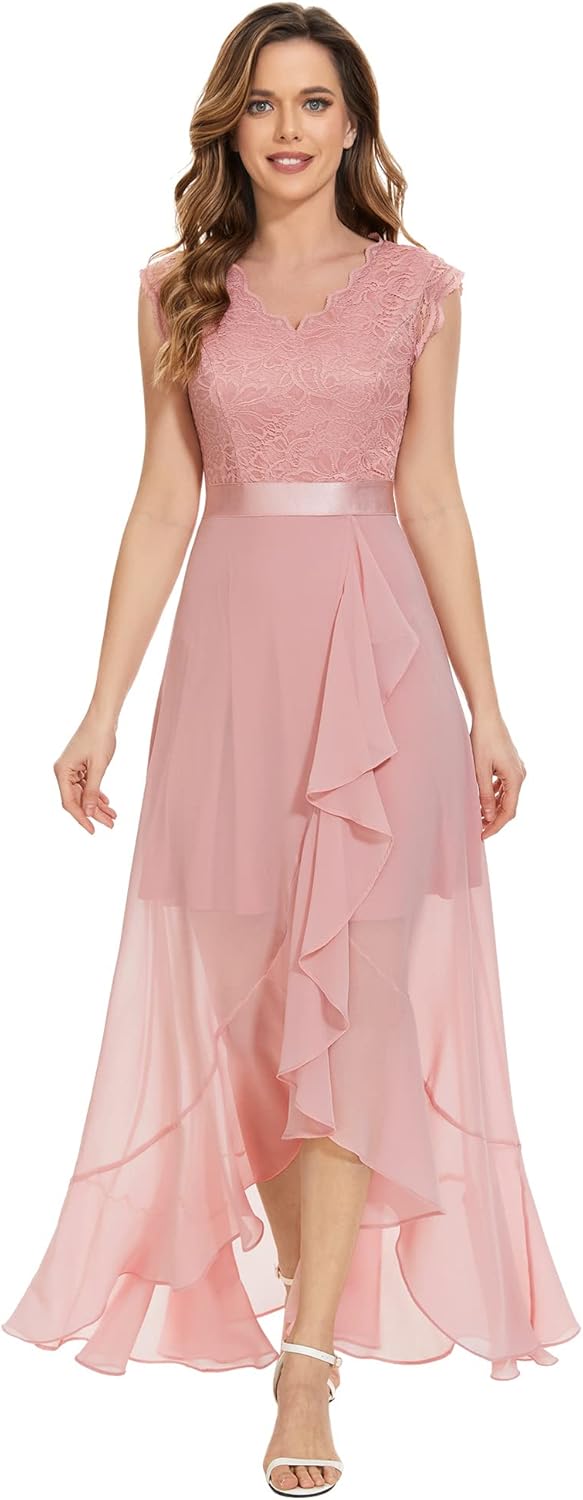 Dressystar Damen Elegant Abendkleider Hochzeit V-Ausschnitt Cocktailkleid Maxi Vokuhila Brautjunferk