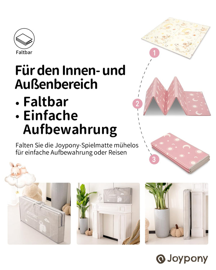 Joypony Krabbelmatte Baby Faltbar, 150 x 180 x 1cm Spielmatte Kinder | Rutschfest &amp; Wasserdicht | Do