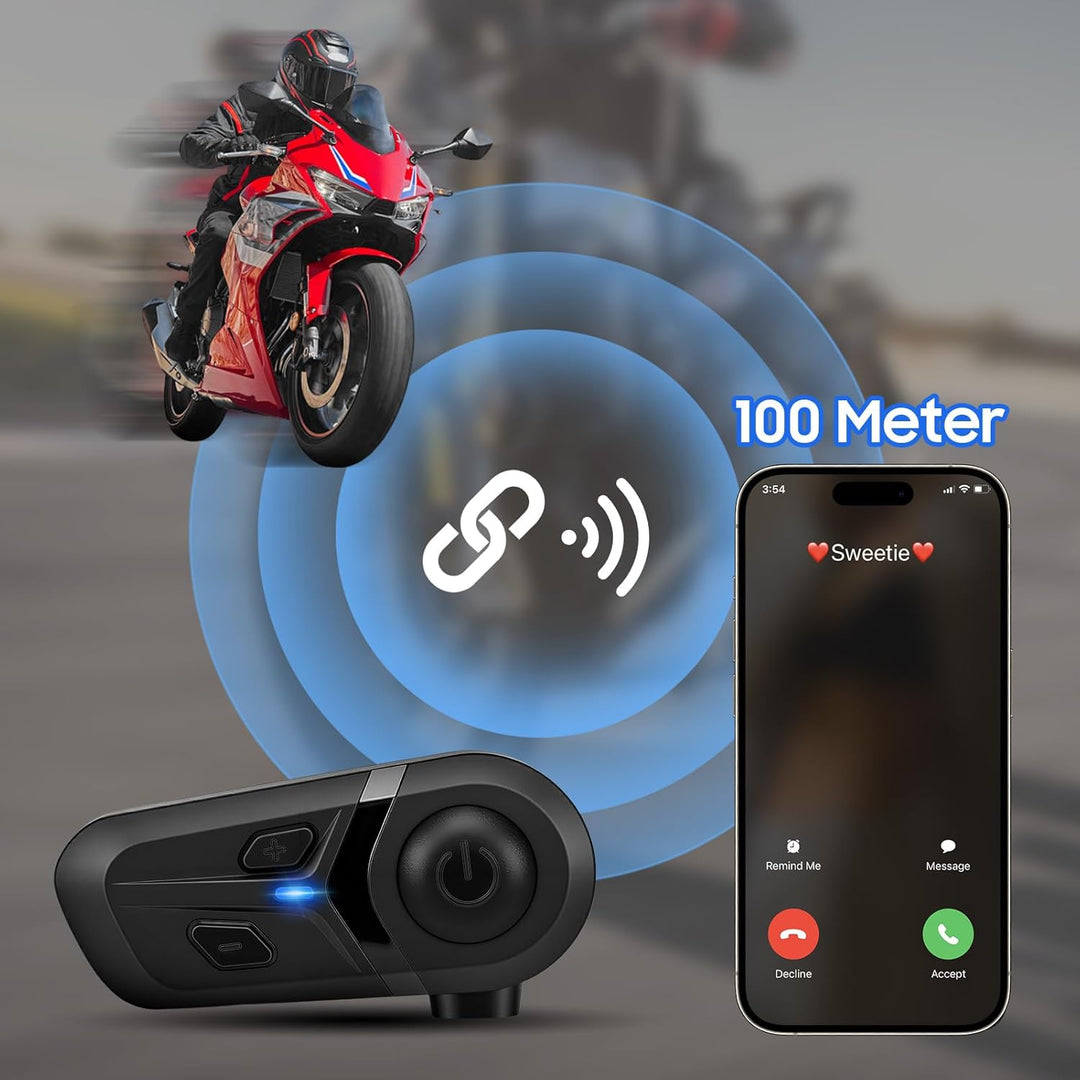 Motorrad Bluetooth Headset, Motorradhelm Headset mit Sprachassistent, Helm Headset Kommunikationssys