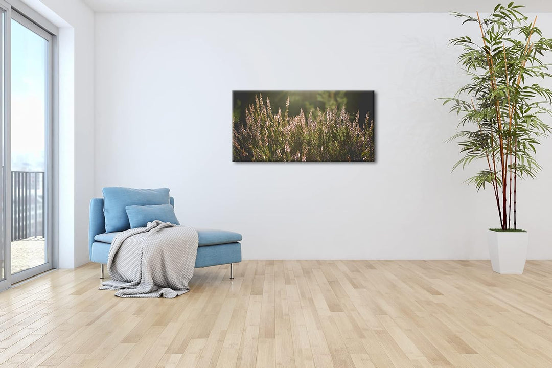 blühende Gräser Panorama 60x30 cm als Leinwandbild, Motiv fertig gerahmt auf Echtholzrahmen, Hochwer