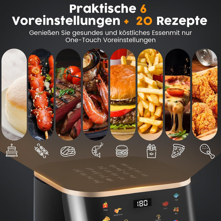 HeissLuftfritteuse, 9 Liter, Touchdisplay, HeissLuftfritteuse Mit Sichtfenster Pro Air Fryer Timer &
