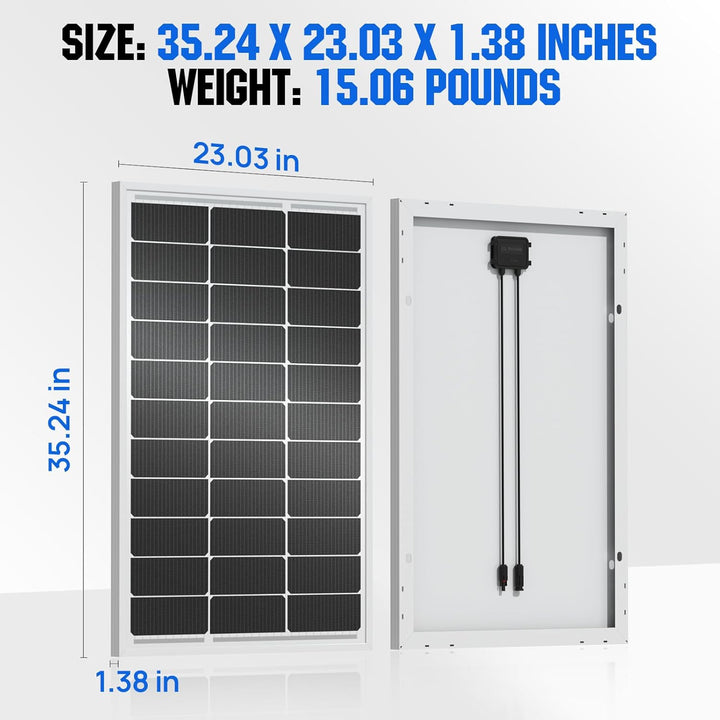 ECO-WORTHY 100W Solarpanel Monokristallines, 12V Solarmodul mit Aluminiumrahmen, Geeignet für 12V Ba