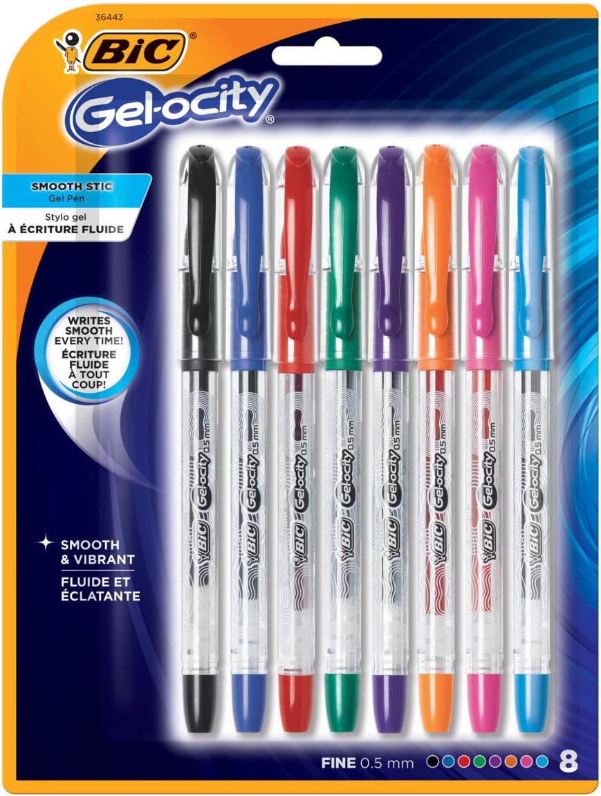 BIC Gel-ocity Smooth Stick Gel Pens, Fine Point, 0.5mm, Assorted Ink (8 Pack) 1 Stück (1er Pack), 1
