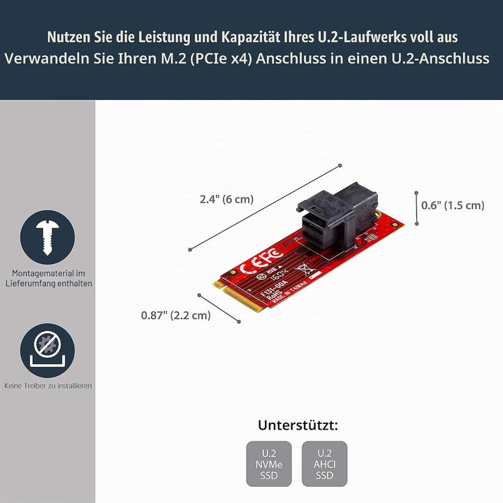 StarTech.com U.2 (SFF-8643) auf M.2 PCI Express 3.0 x4 Adapterkarte für 2,5" U.2 NVMe SSD - M2 PCIe