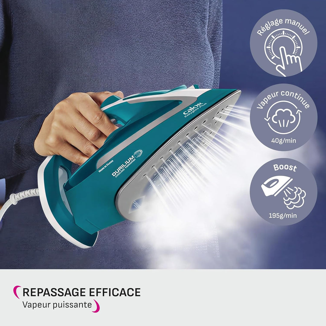 Calor Easygliss Plus FV5719C0 Dampfbügeleisen, türkis 195 g/min, 195 g/min
