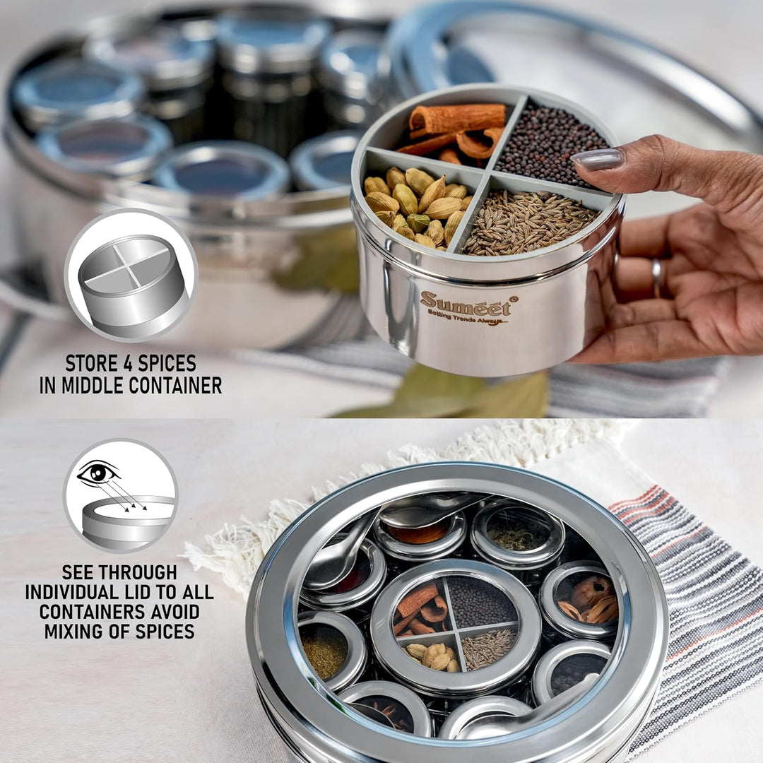 Sumeet Masala Dani 12-in-1 luftdichte Masala-Box aus Edelstahl für Küche mit mittlerer Behältertrenn