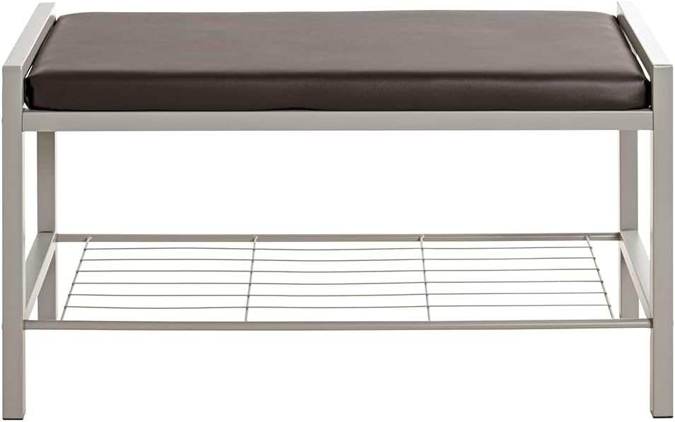 HAKU Möbel Schuhbank, Kunstleder, alu-schwarz, B 80 x T 32 x H 48 cm, Alu-schwarz
