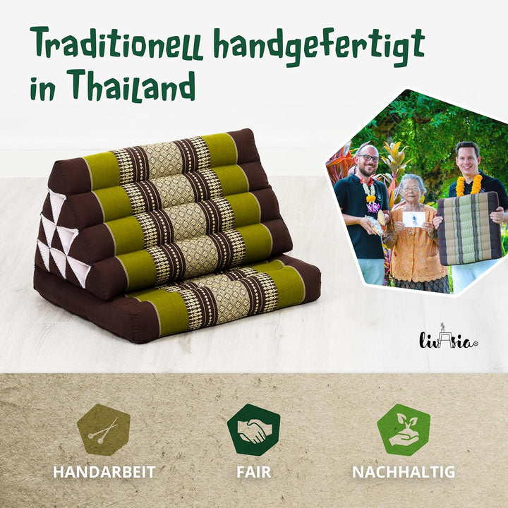 livasia Thaikissen mit 1 Auflage, Dreieckskissen mit Sitzkissen, Keilkissen mit Kapok, Rückenkissen