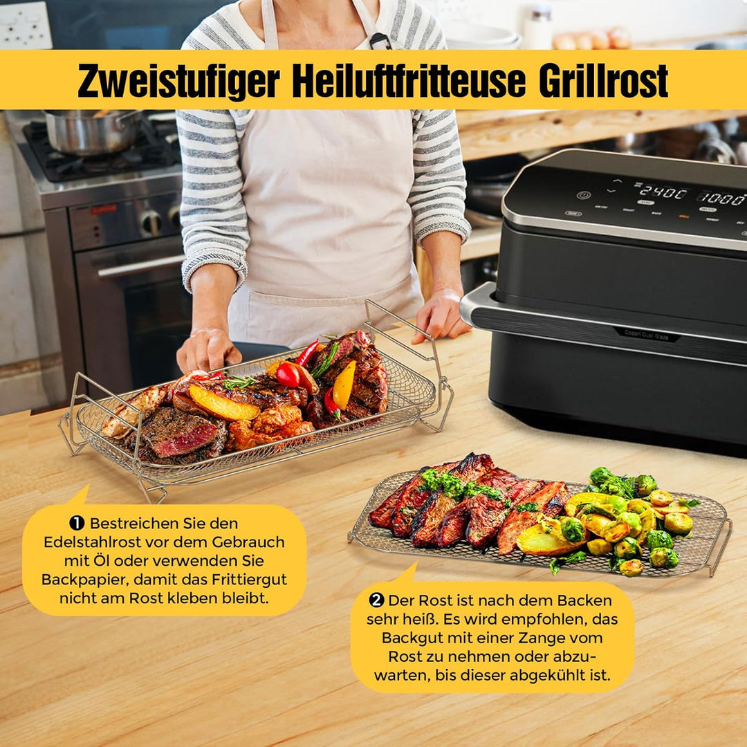 Heissluftfritteuse Zubehör Kompatibel mit Ninja AF500EU, 2 Etagen Airfryer Gitter für COSORI Dual Bl