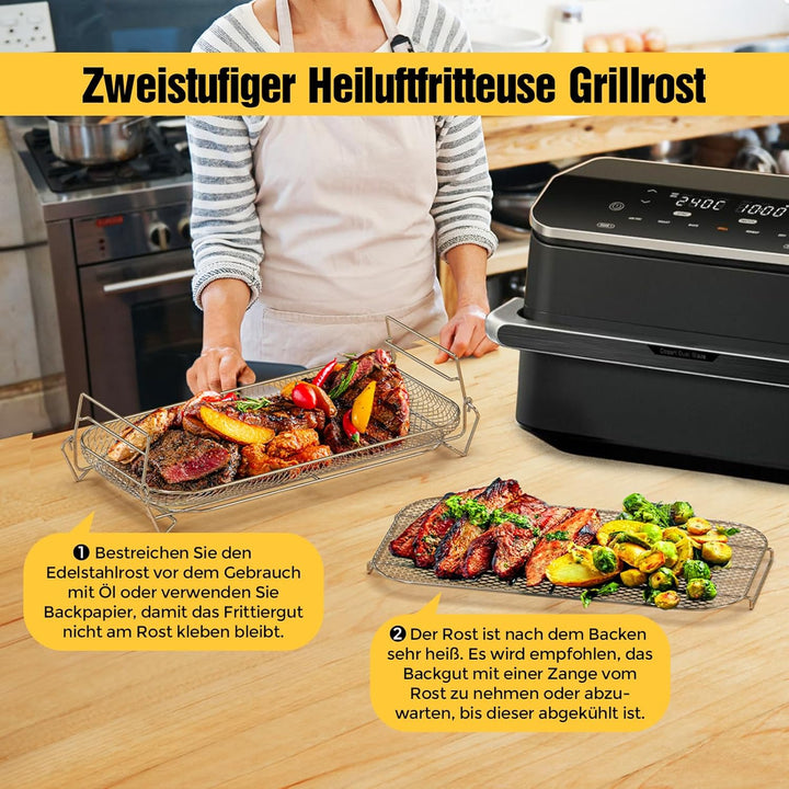 Heissluftfritteuse Zubehör Kompatibel mit Ninja AF500EU, 2 Etagen Airfryer Gitter für COSORI Dual Bl